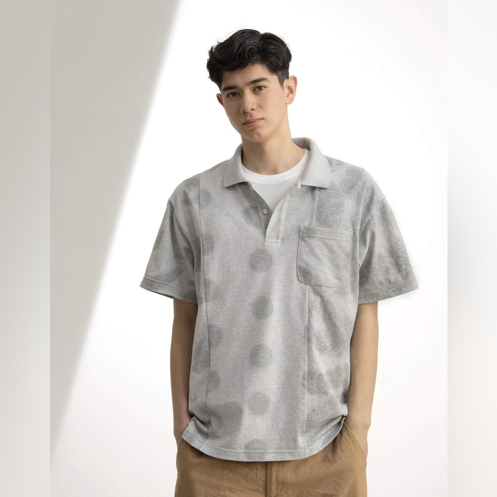 Uniqlo x Engineered Garments mens XL gray multi pattern abstract polo shirt EUC